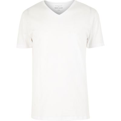 White V-neck short sleeve t-shirt